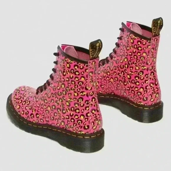 DR MARTENS 1460 Loud Leopard Smooth Leather Lace-Up Boot in Clash Pink 7US 5UK - Picture 3 of 5